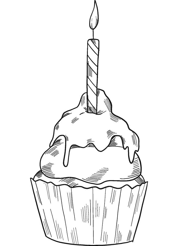 Desenho deCupcake com Vela para colorir