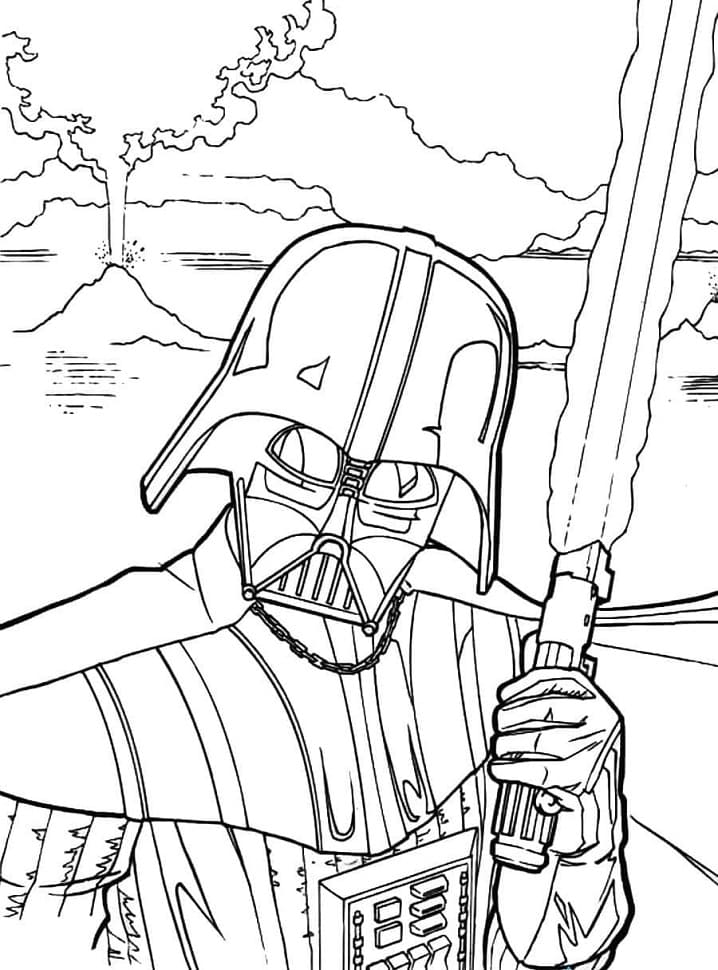 Desenho de Darth Vader com Sable de Luz para colorir