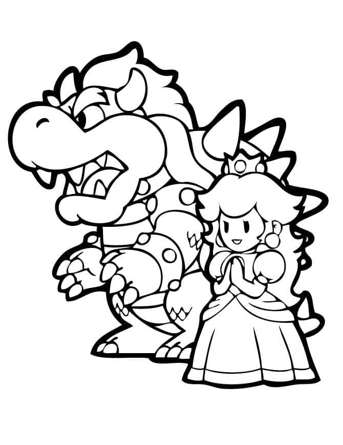 Desenho deBowser e Princesa Peach para colorir