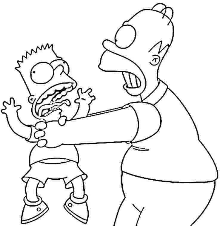 Desenho de Homer Estrangula Bart para colorir