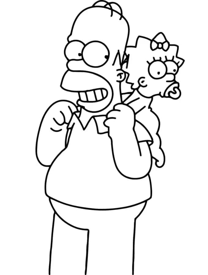 Desenho de Homer e Maggie Simpson para colorir