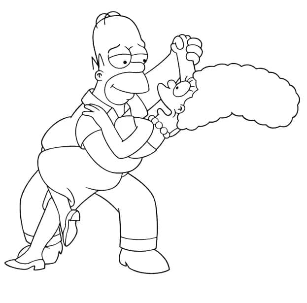 Desenho de Homer e Marge Simpson para colorir