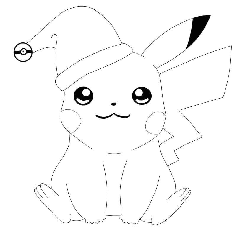 Desenho dePikachu com Chapéu de Papai Noel para colorir