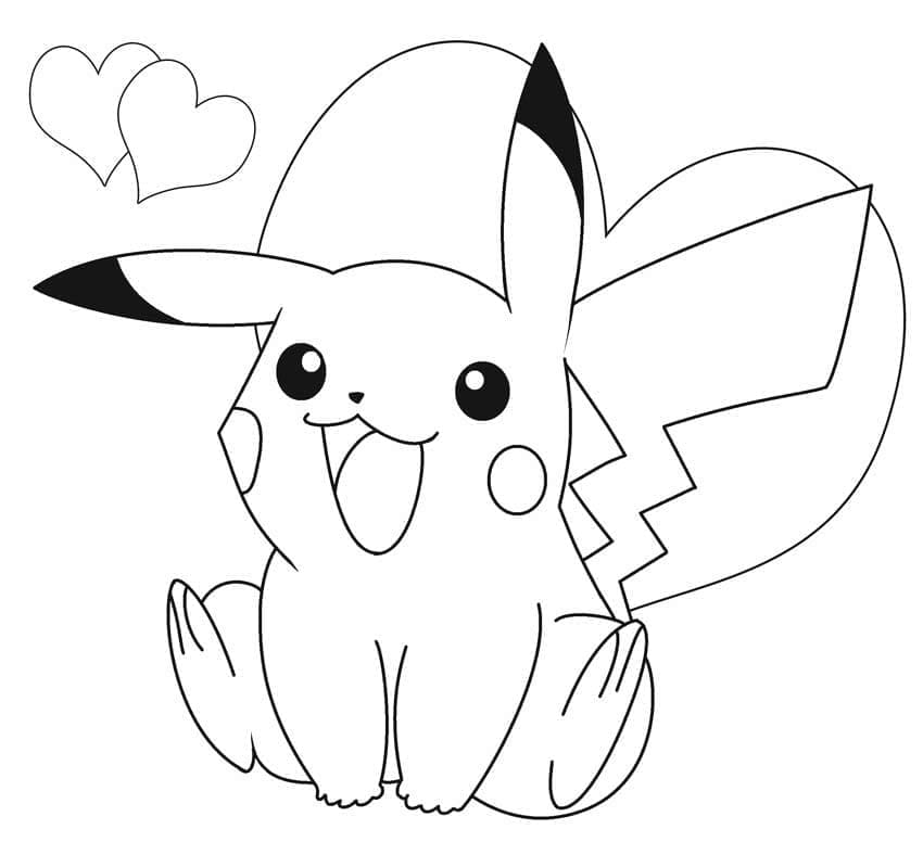 Desenho dePikachu com Coração para colorir