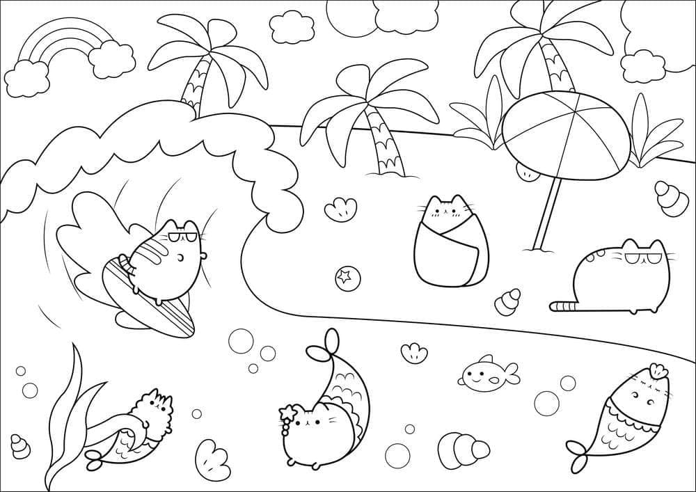 Desenho dePraia da Pusheen para colorir