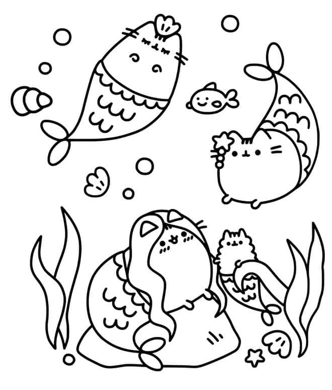 Desenho de Pusheen Sereia para colorir