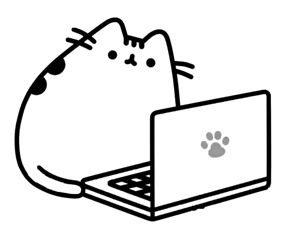 Desenho de Pusheen e Computador Portátil para colorir