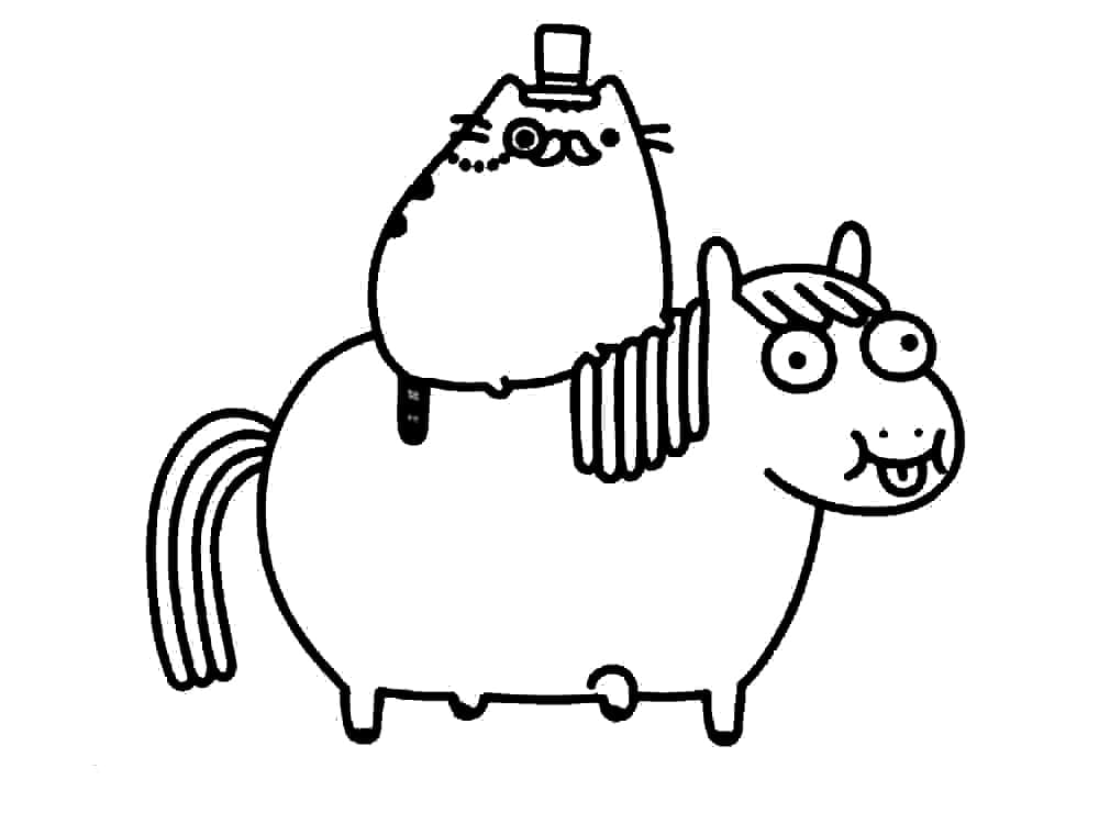 Desenho de Pusheen e Pônei para colorir