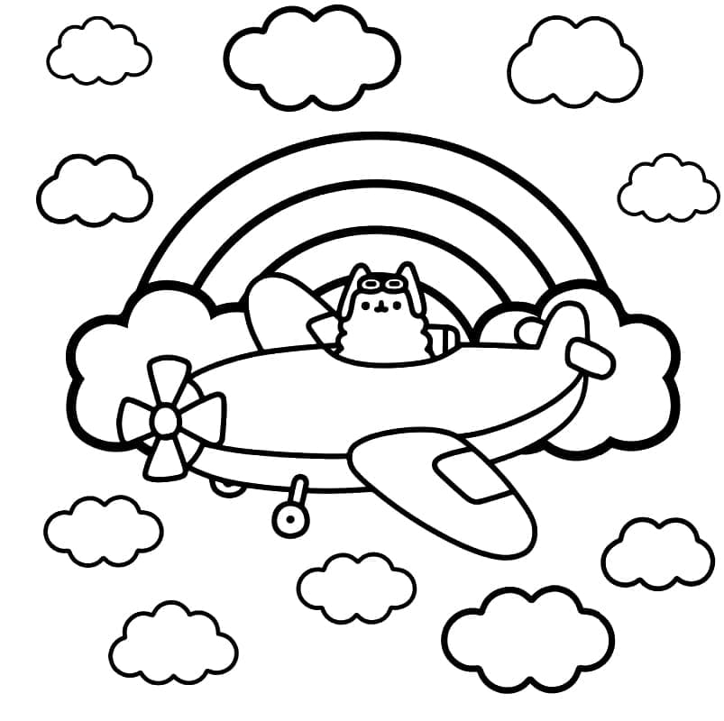 Desenho de Pusheen no Avião para colorir