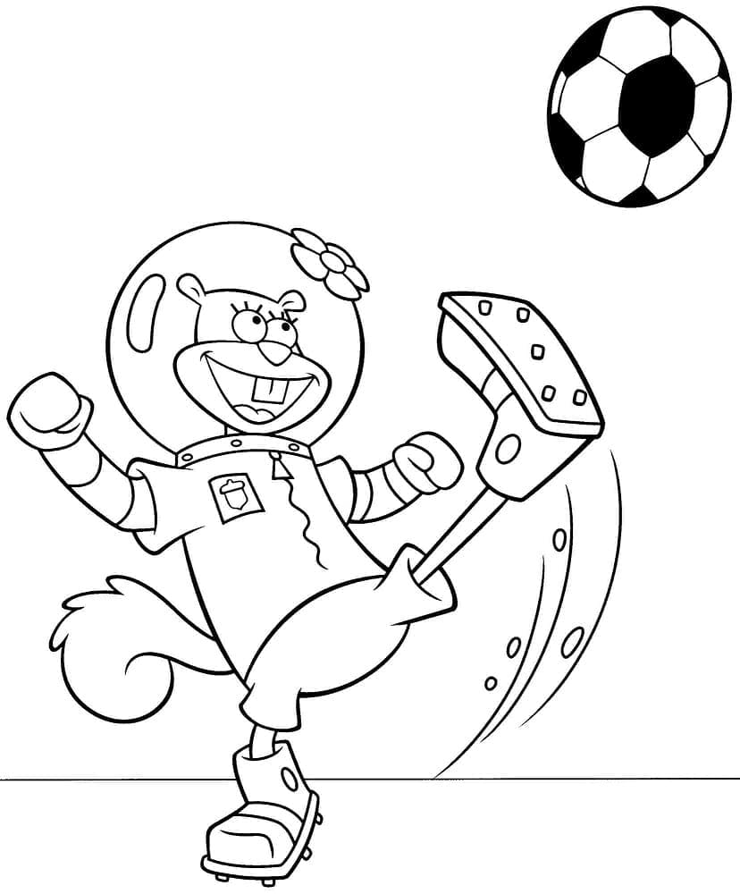 Desenho deSandy Bochechas Joga Futebol para colorir