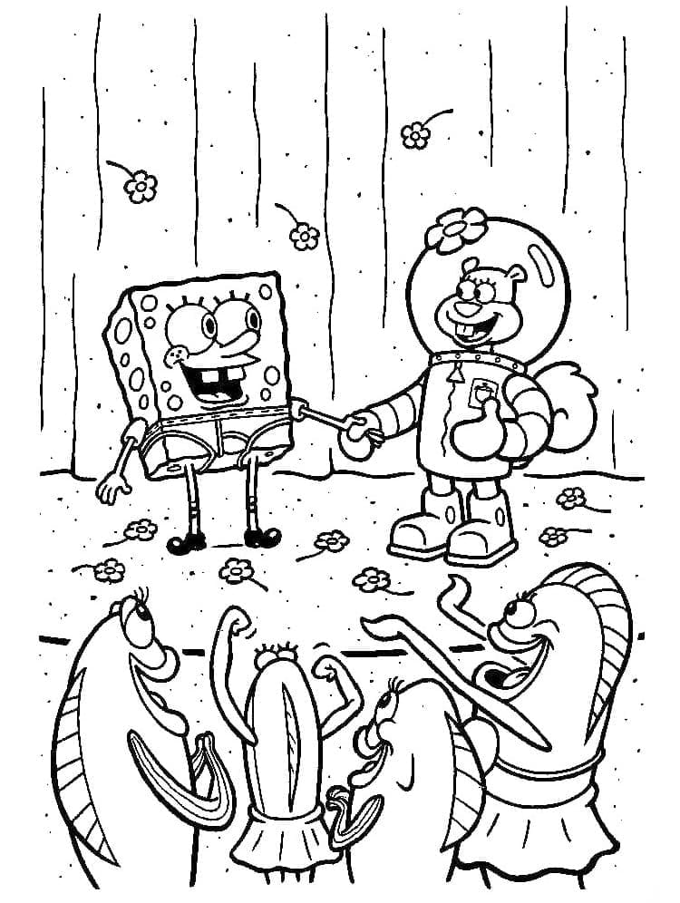 Desenho deSandy Bochechas com Bob Esponja para colorir