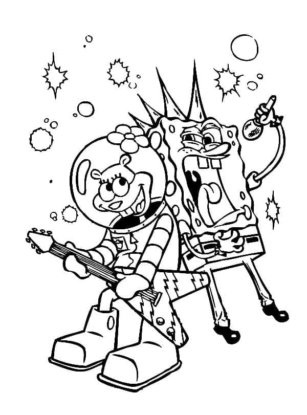 Desenho deSandy Bochechas e Bob Esponja para colorir