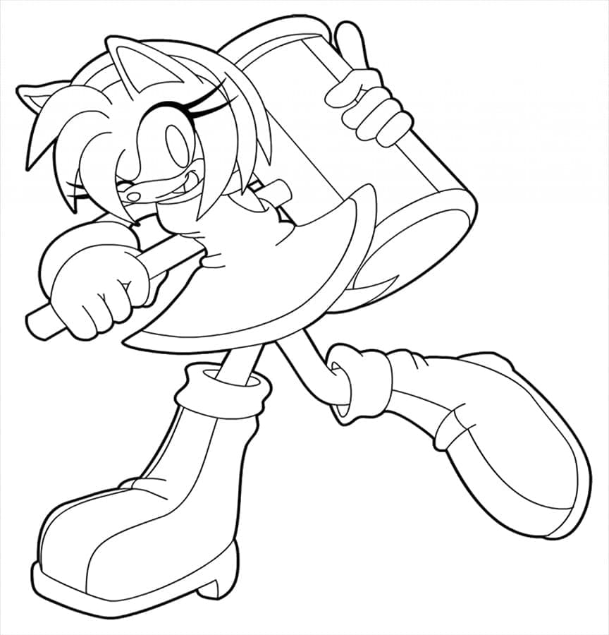 Desenho deAmy Rose com um Martelo para colorir