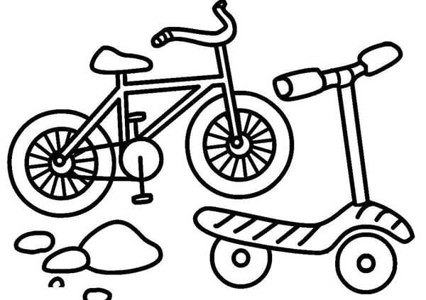 Desenho deBicicleta e Patinete para colorir