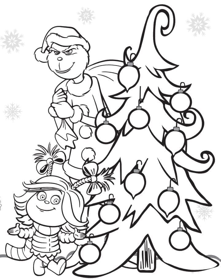 Desenho de Cindy Lou Who e Grinch para colorir