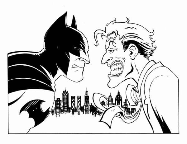 Desenho de Coringa e Batman para colorir