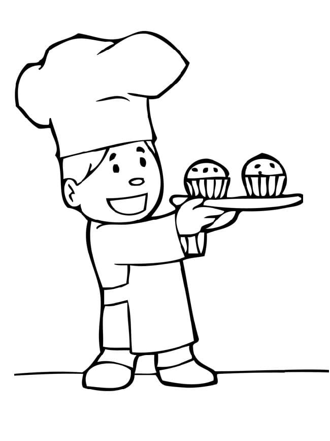 Desenho dedesenho de cozinheiro e cupcakes para colorir para colorir