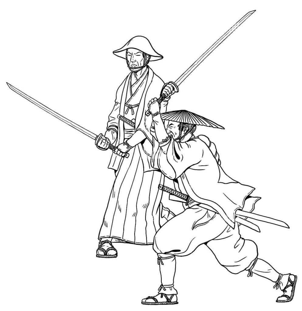 Desenho deDois Samurais para colorir