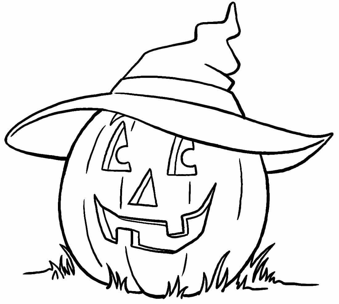 Desenho de Jack O Lantern com Chapéu para colorir