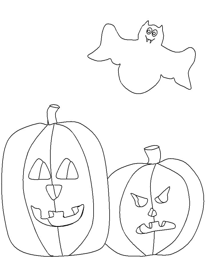 Desenho de Jack O Lantern e Fantasma para colorir