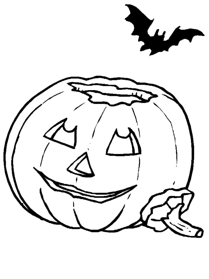 Desenho de Jack O Lantern e um Morcego para colorir