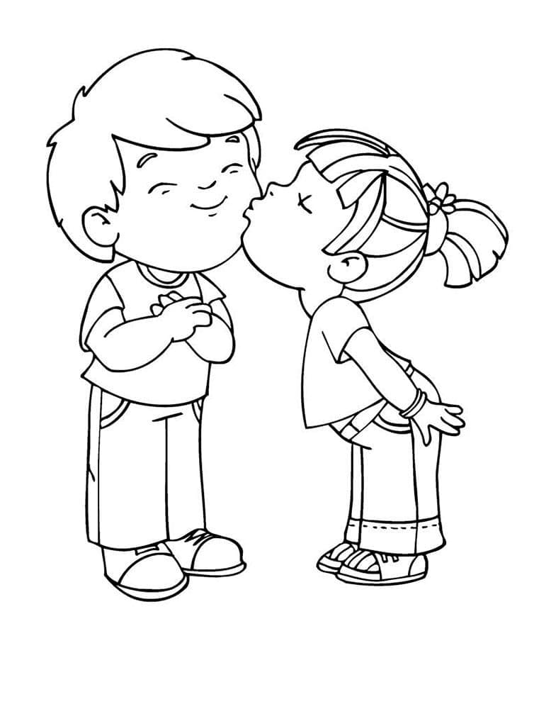 Desenho deMenina Beijando Menino para colorir