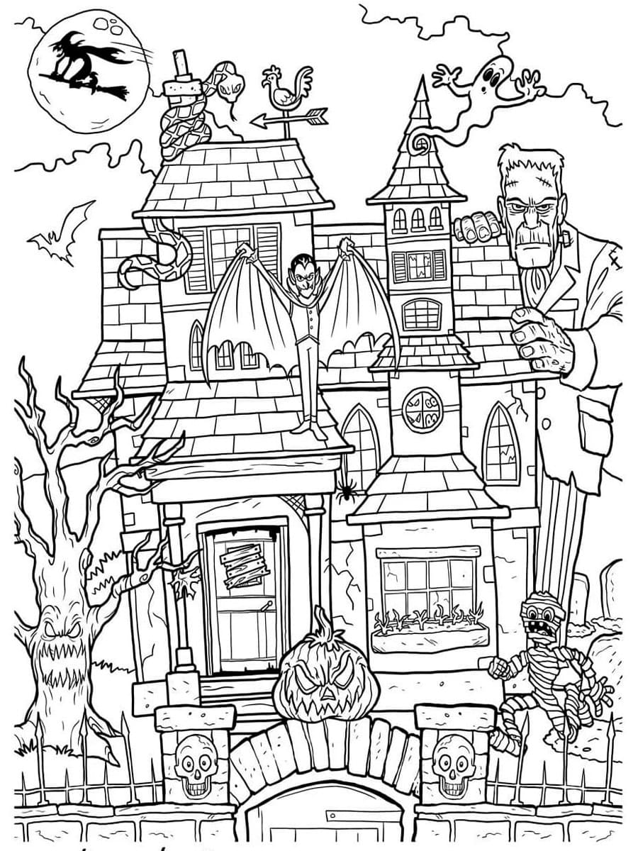 Desenho deMonstros e Casa Assombrada para colorir