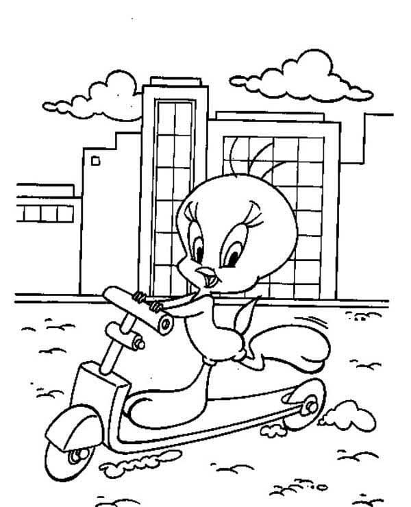 Desenho dePiu-Piu com Patinete para colorir