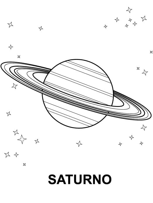 Desenho dePlaneta Saturno no Espaço para colorir