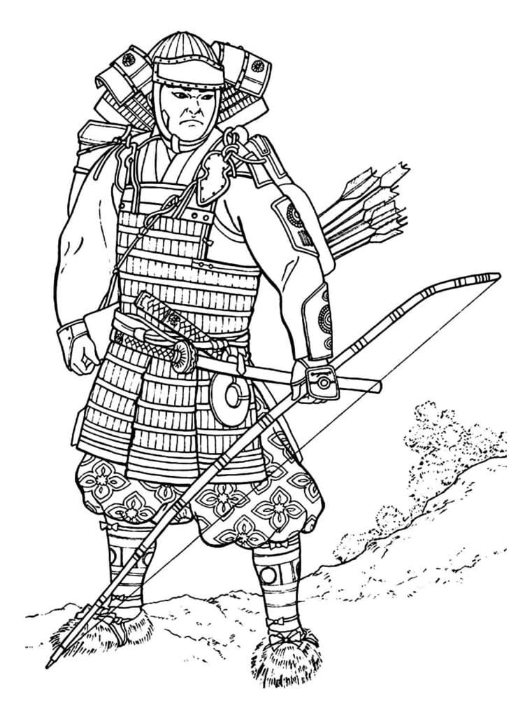 Desenho deSamurai com Arco e Flechas para colorir