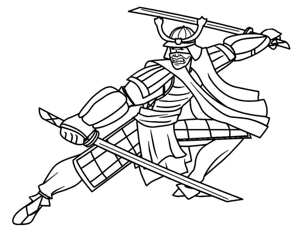 Desenho deSamurai com Espadas para colorir