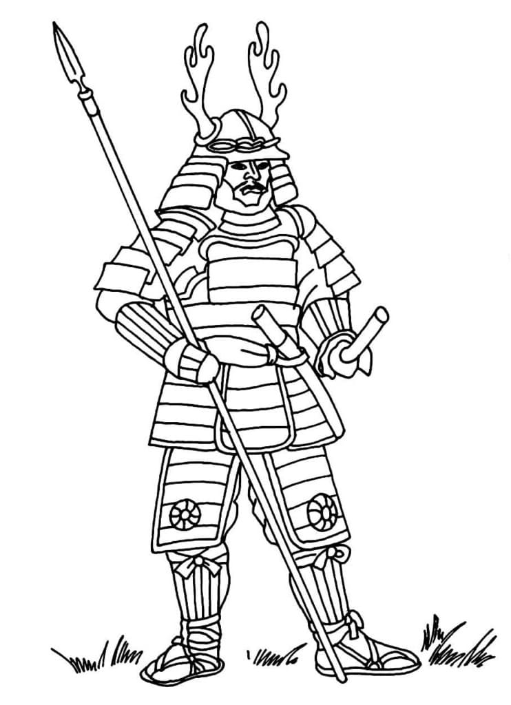 Desenho deSamurai Segurando Lança para colorir