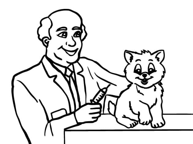 Desenho deVeterinário e Gatinho para colorir