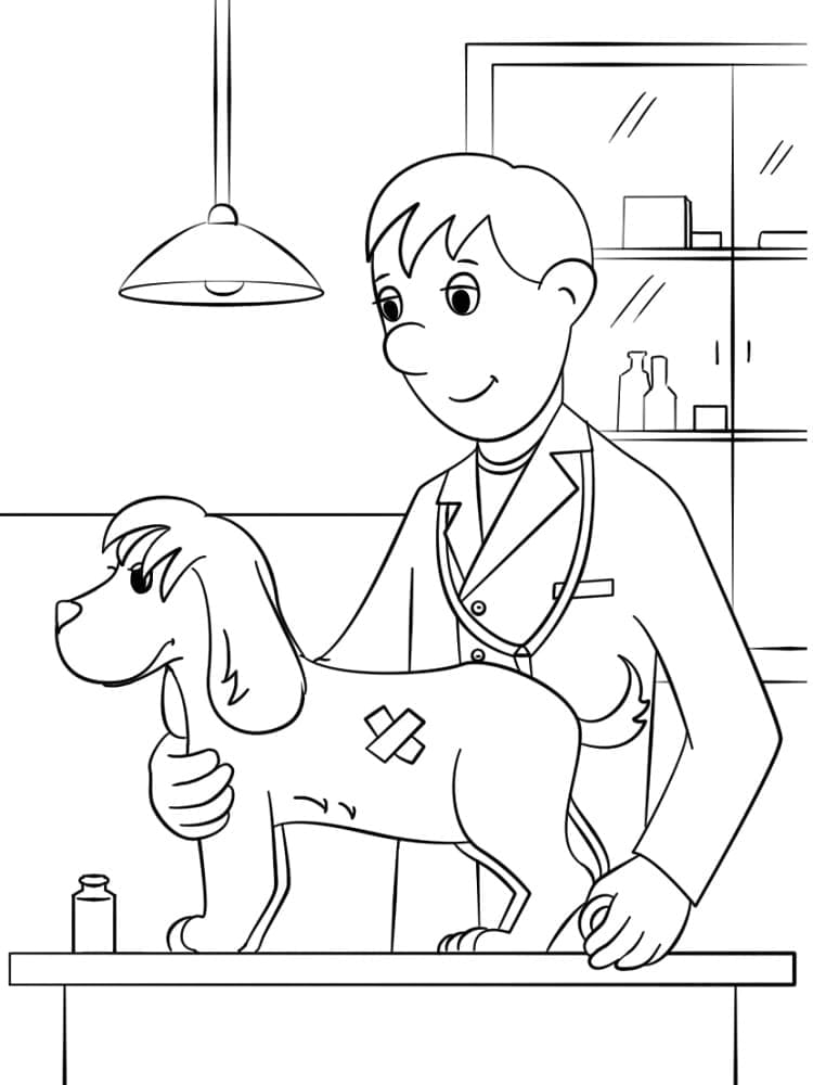 Desenho deVeterinário e Um Cachorro para colorir