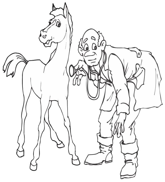 Desenho deVeterinário e Um Cavalo para colorir