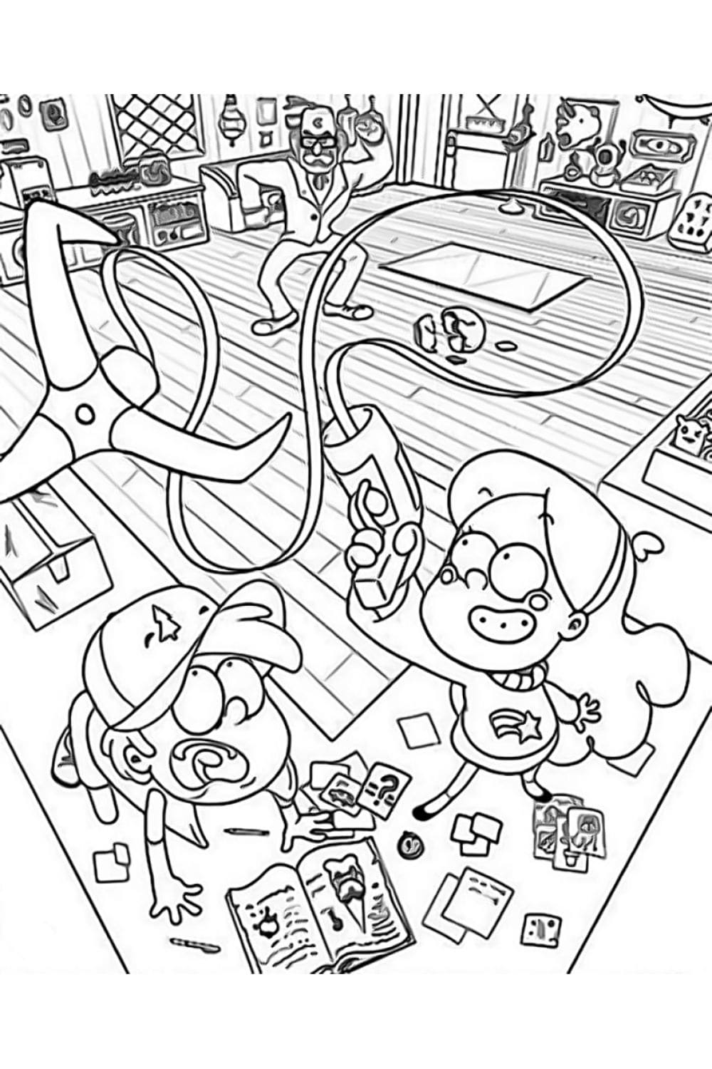 Desenho deDipper e Mabel para colorir