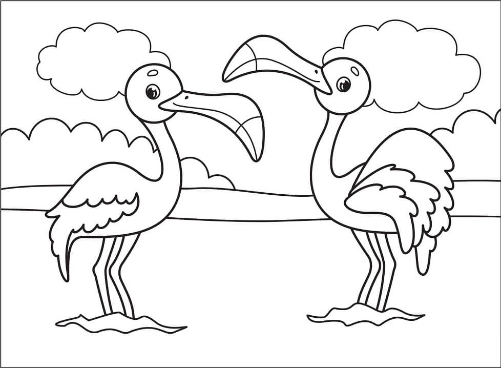 Desenho de Dois Flamingos 3 para colorir