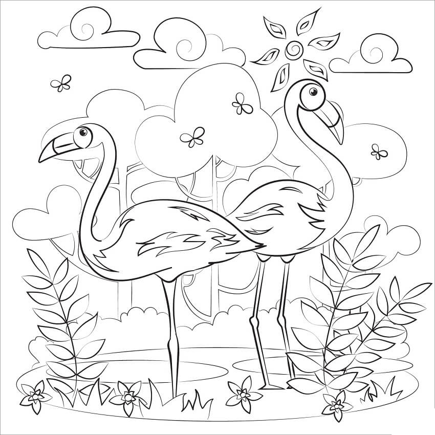 Desenho de Dois Flamingos 4 para colorir