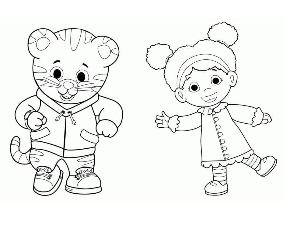 Desenho deElaina e Daniel Tigre para colorir