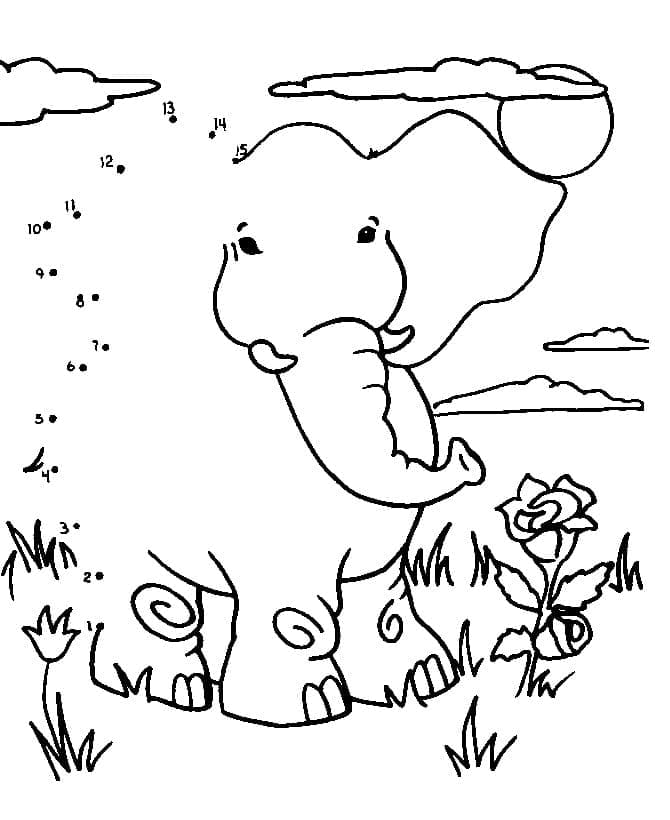 Desenho deElefante Ligue os Pontos para colorir