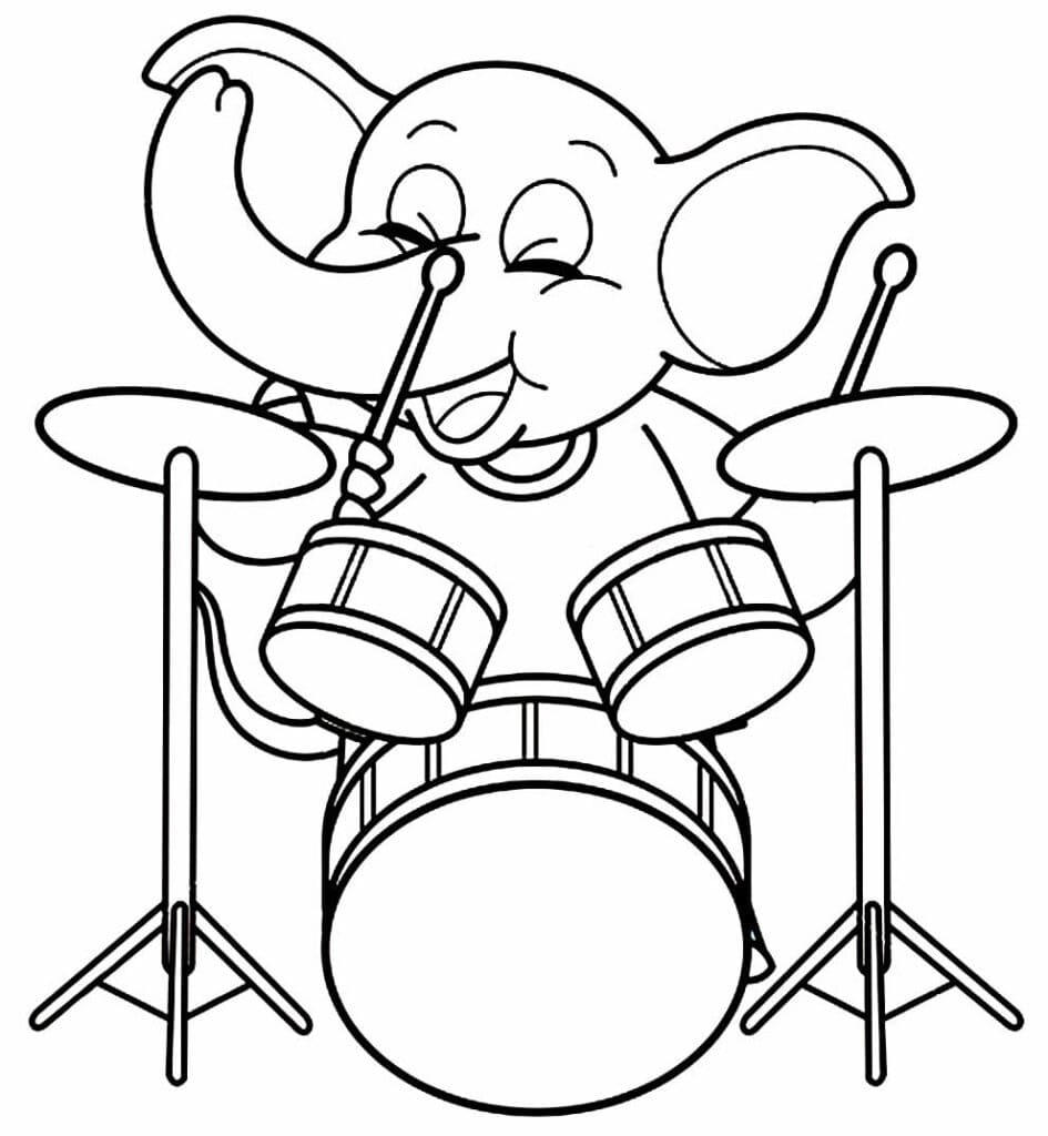 Desenho deElefante Tocando Bateria para colorir