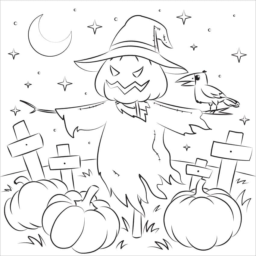 Desenho deEspantalho de Halloween 1 para colorir