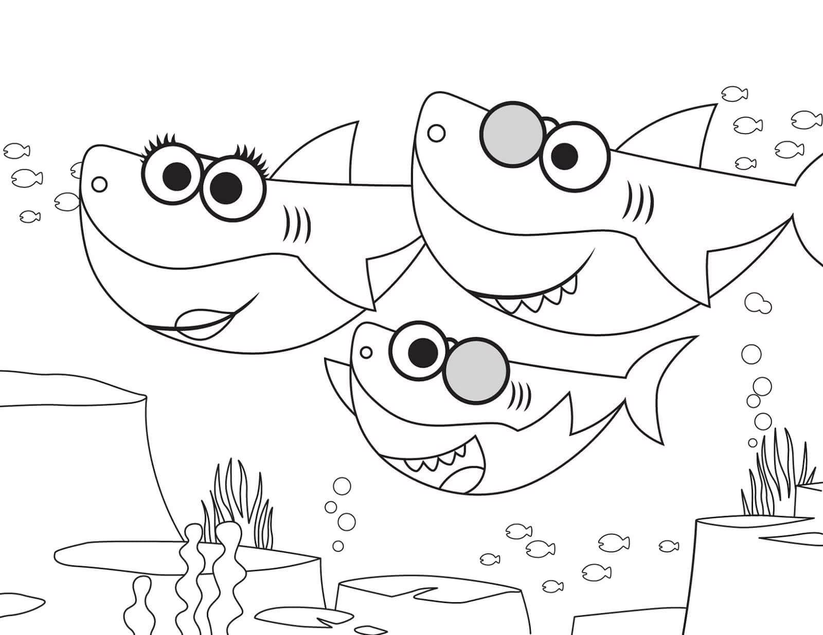 Desenho deFamília Baby Shark 3 para colorir