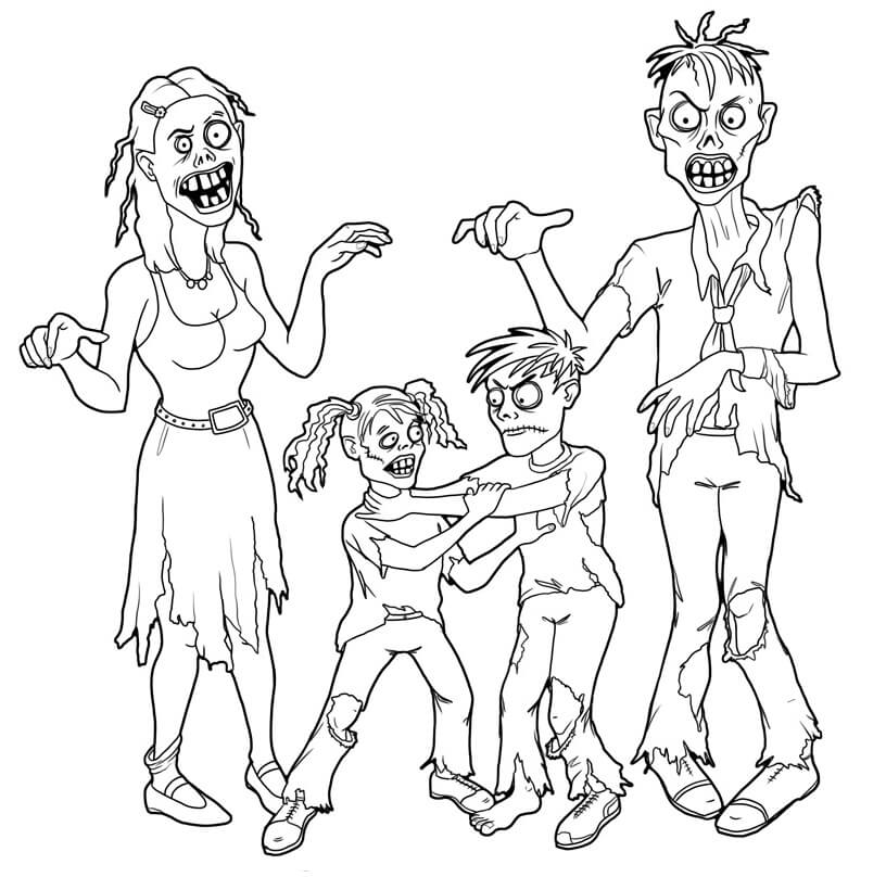 Desenho de Familia Zumbi para colorir