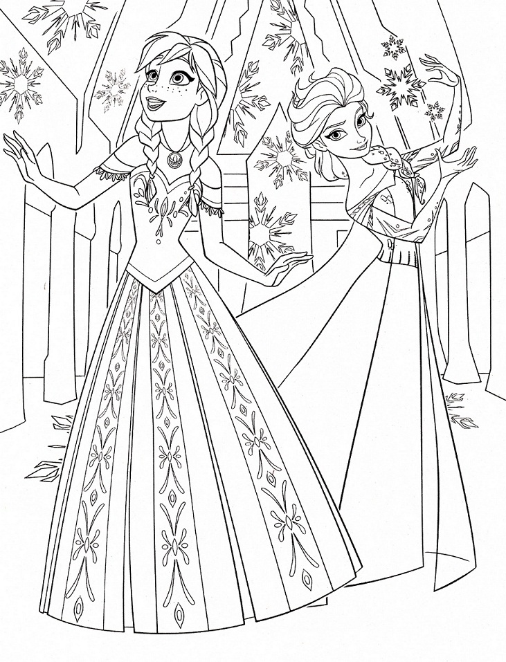 Desenho deFeliz Anna e Elsa para colorir