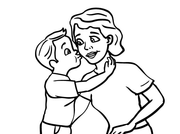 Desenho deFilho Beijando Mãe para colorir