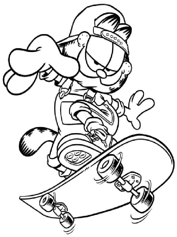 Desenho deGarfield no Skate para colorir