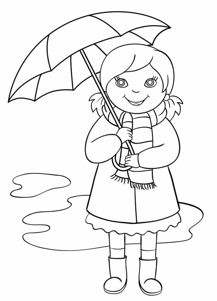 Desenho de Garota Segurando Guarda-chuva para colorir