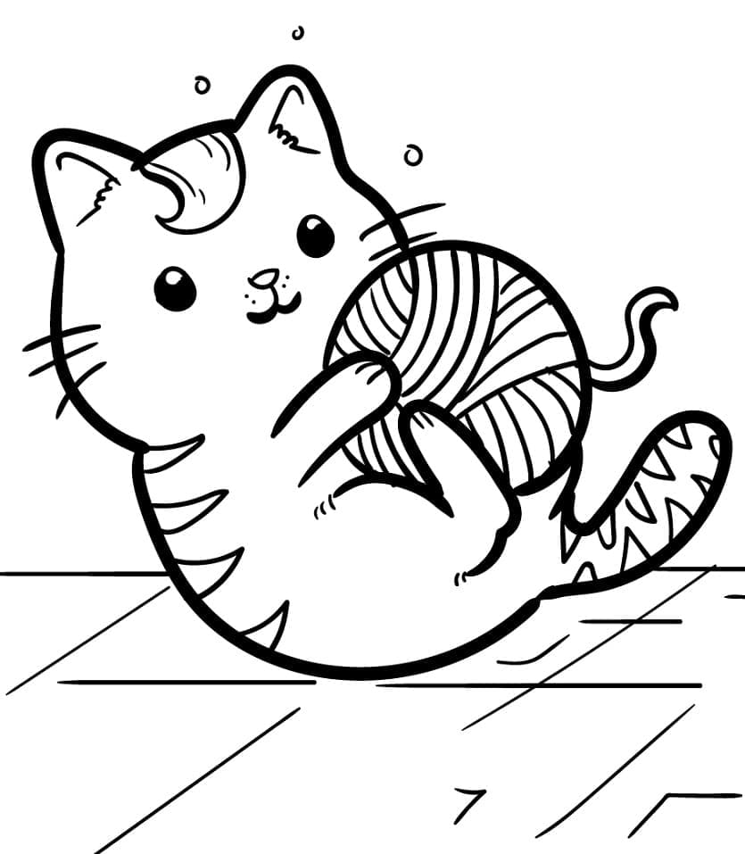 Desenho de Gatinho com Bola de Lã para colorir