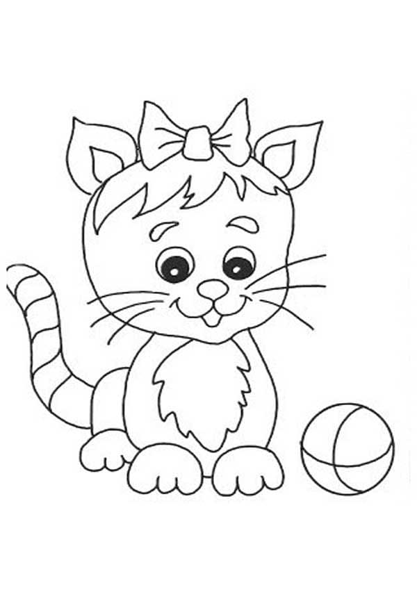 Desenho de Gatinho com Bola para colorir